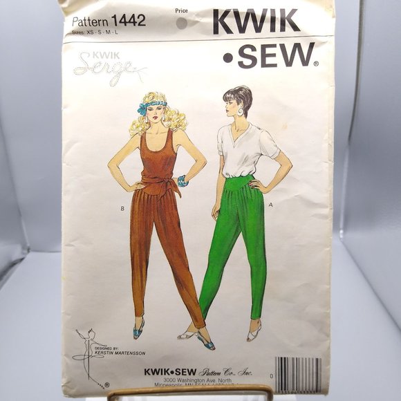 Vintage Sewing PATTERN Kwik Sew 1442 Serge, Misses 1985 Pants and Jumpsuit, One - Picture 1 of 2